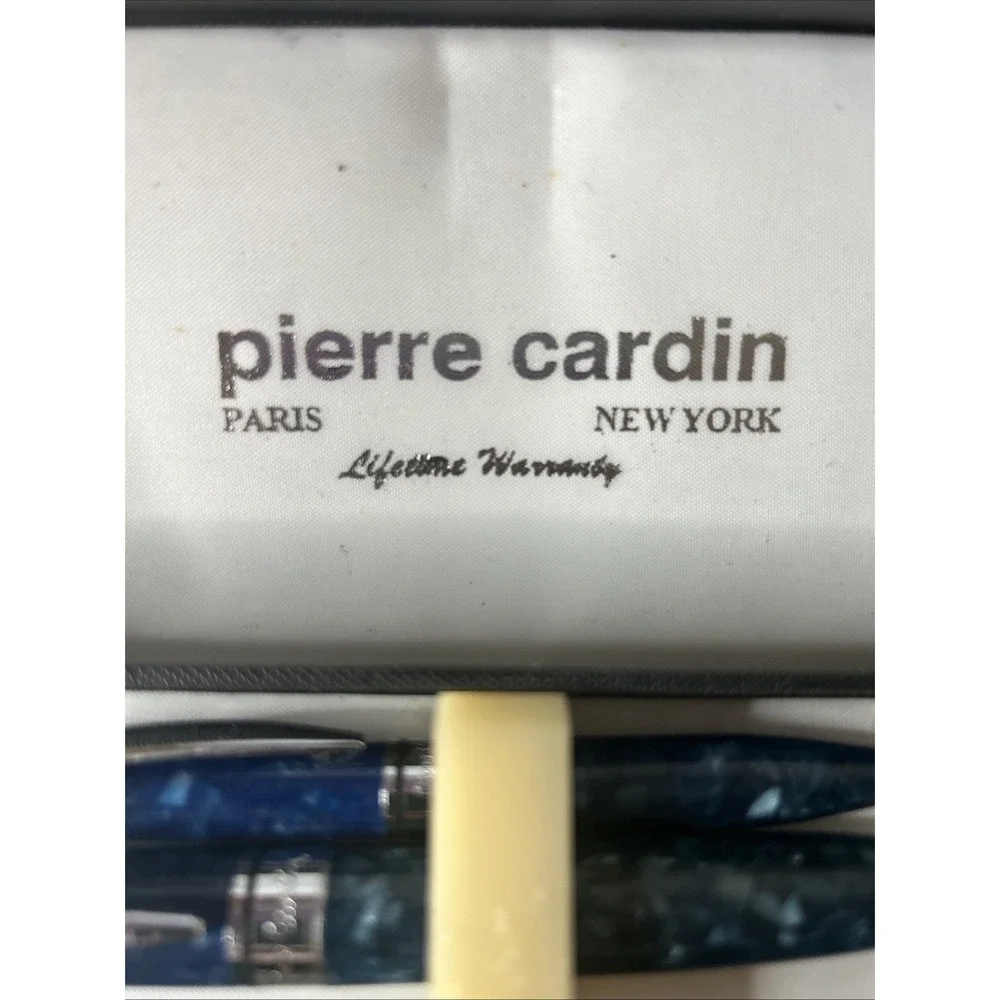 Pierre Cardin 5 Piece Blue Pen Set. Vintage Unused Blue Marble Coloring.